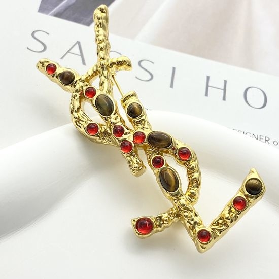 Yves Saint Laurent YSL Gemstone Brooch Elegant Vintage Jewelry Accessory