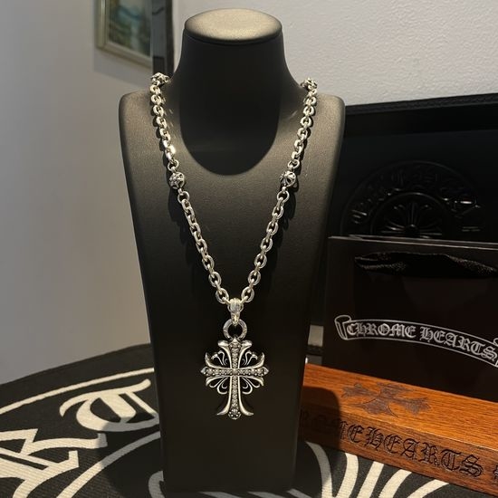 Chrome Hearts Rhinestone Cross Pendant Necklace