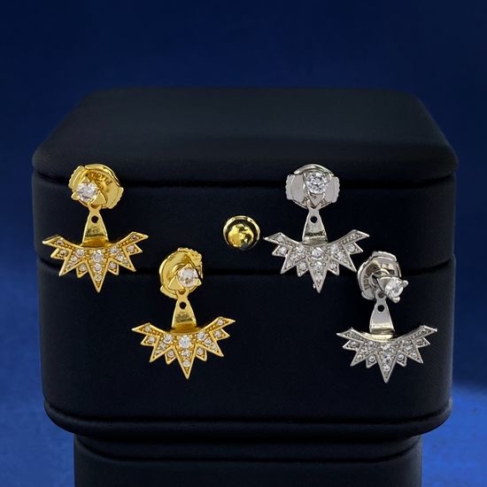 Piaget Fan Shape Full Diamond Stud Earrings Two Colors