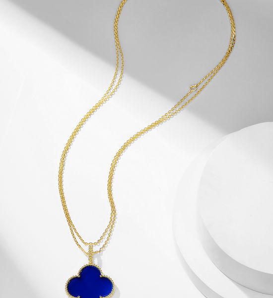 Van Cleef & Arpels VCA Blue Agate Gold Lucky Charm Necklace