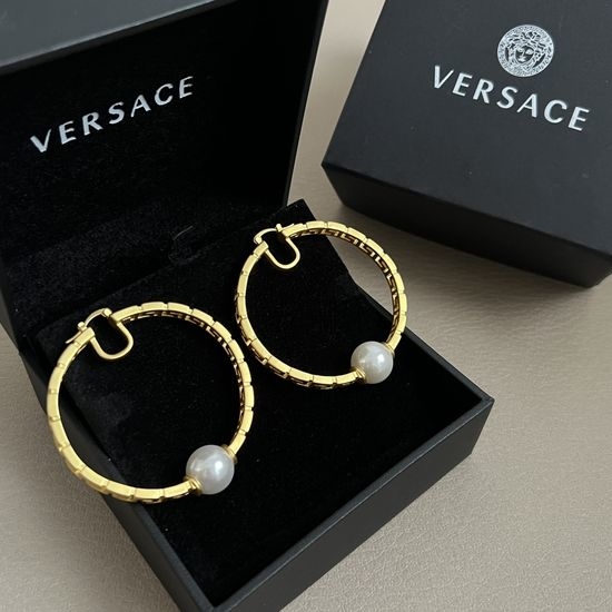 Versace Retro Carved Brass Stud Earrings