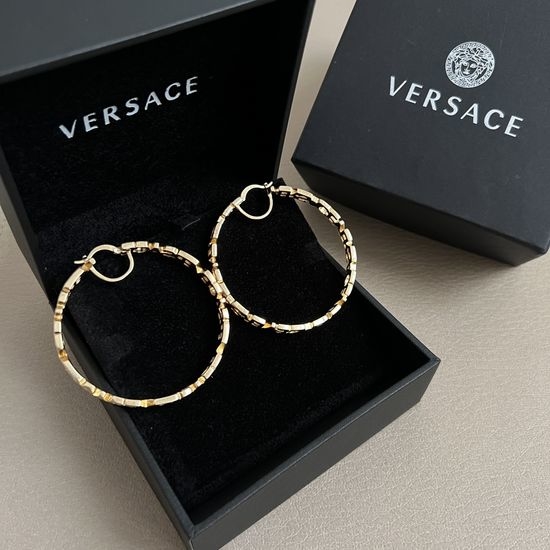 Versace Retro Carved Brass Drop Earrings