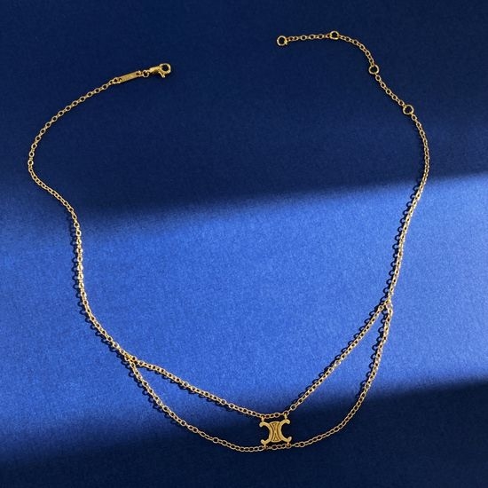 Celine Minimalist Glossy Pendant Necklace Gold Jewelry