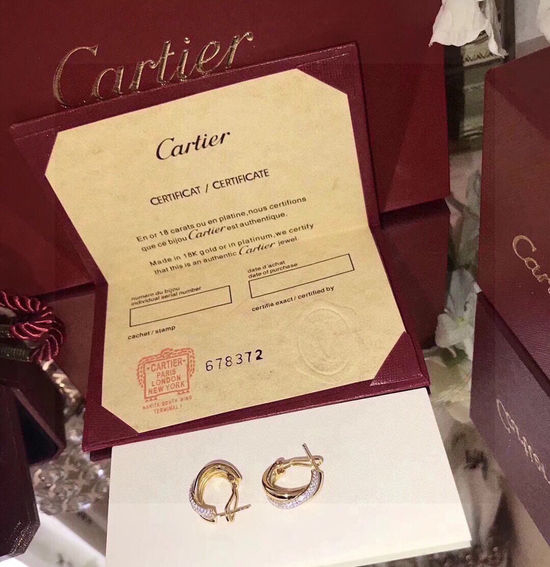 Cartier Three Tone Cross Hoop Earrings