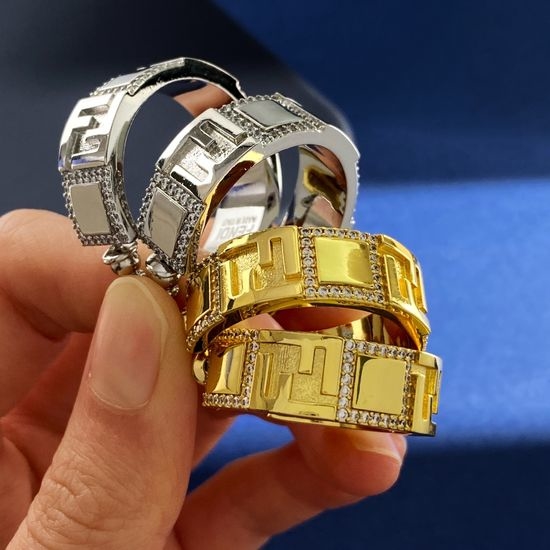 Fendi Square Rhinestone Decor C-Shaped Earrings