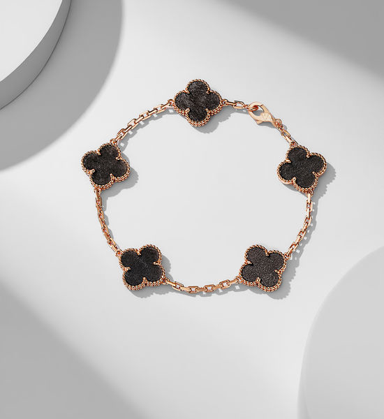 Van Cleef & Arpels VCA Silver Obsidian Five Flower Bracelet