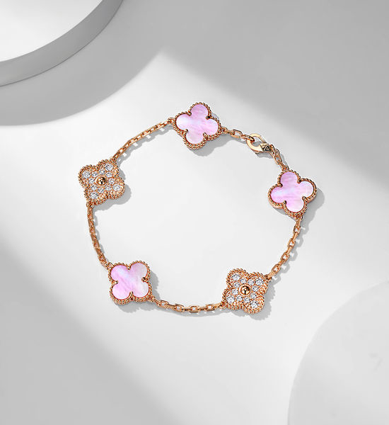 Van Cleef & Arpels VCA Pink Mother of Pearl Clover Bracelet