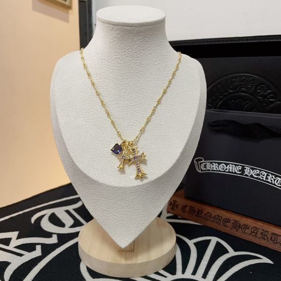 Chrome Hearts Twisted Zircon Cross Pendant Necklace