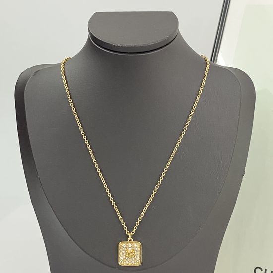 Celine Rhinestone Square Pendant Necklace