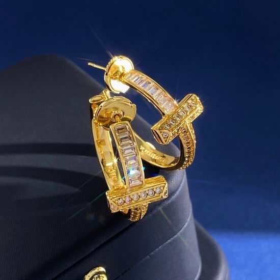 Tiffany & Co. Square Zircon C-shaped Stud Earrings