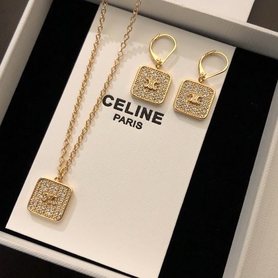 Celine Full Diamond Square Shape Necklace