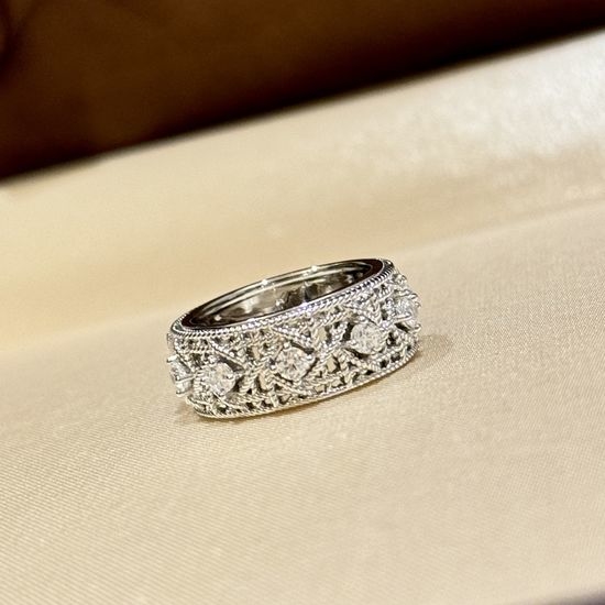 Christian Dior CD Quilted Pattern Diamond 925 Silver Ring