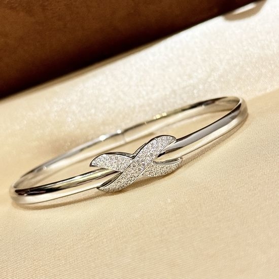 Cartier Two Tone Cross Silver Bangle Bracelet