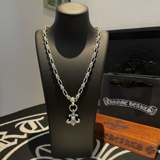 Chrome Hearts Vintage Heart Shape Diamond Pendant Necklace