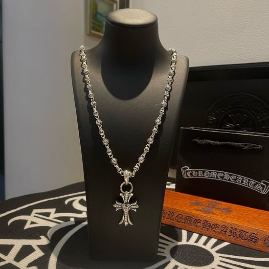Chrome Hearts Vintage Skull Necklace with Heart Cross