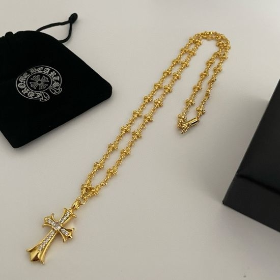 Chrome Hearts Golden Cross Necklace with Diamond