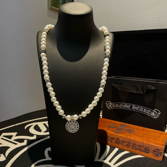 Chrome Hearts Pearl Cross Pendant Necklace