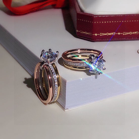 Cartier Three Tone Diamond Inlaid Ring