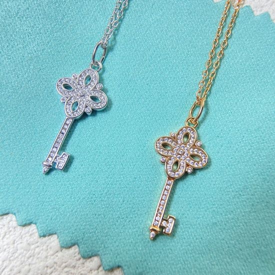 Tiffany & Co. Key Pendant Inlaid Zircon Necklace