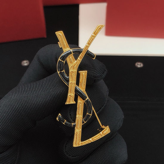 Yves Saint Laurent YSL Gold Tone Enamel Lapel Pin