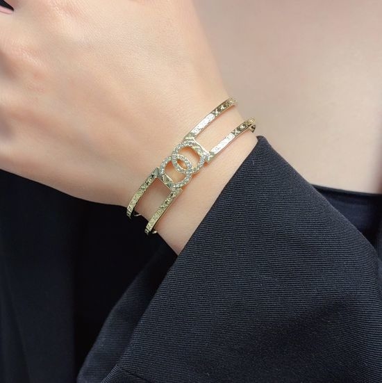 Chanel Engraved Rhinestone Hollow Bangle