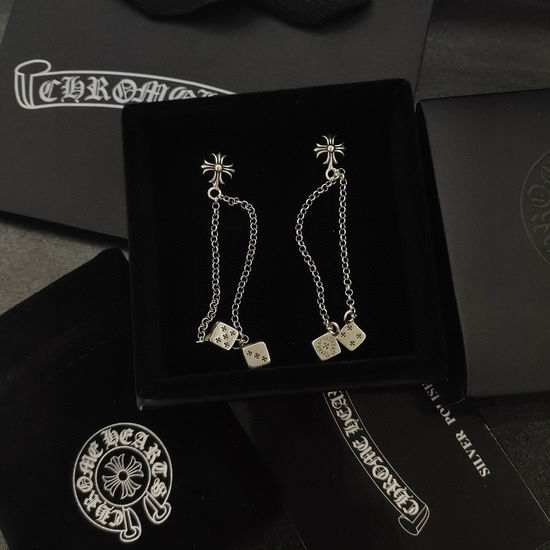 Chrome Hearts Vintage Dice Pattern Engraved Stud Earrings