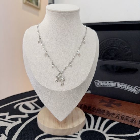 Chrome Hearts Vintage Cross Pearl Pendant Necklace
