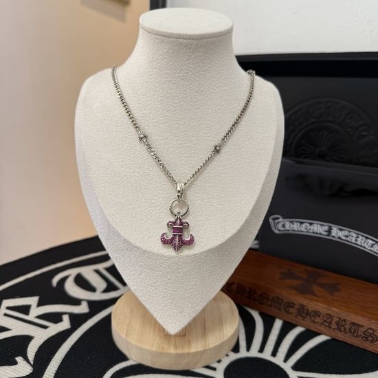Chrome Hearts Cross Heart Pendant Silver Necklace