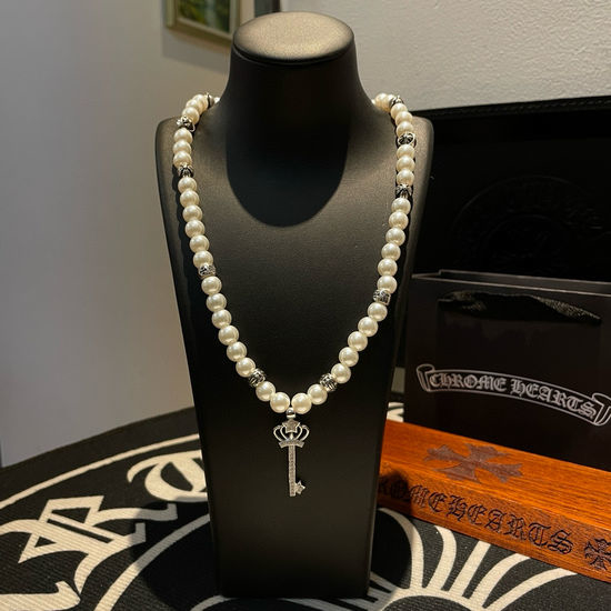 Chrome Hearts Pearl Cross Pendant Necklace