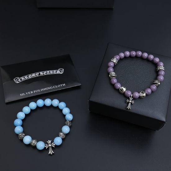 Chrome Hearts Natural Beaded Silver Charm Bracelet