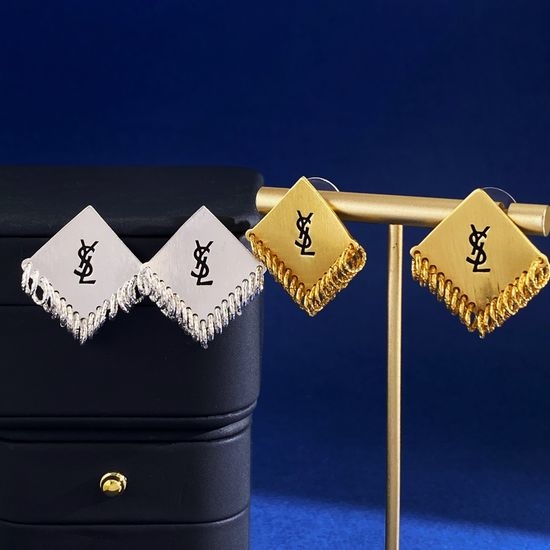 Yves Saint Laurent YSL Geometric Rhombus Circle Dangle Earrings