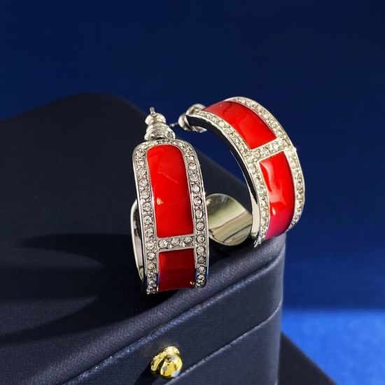 Hermes Enamel Diamond C Shaped Earrings