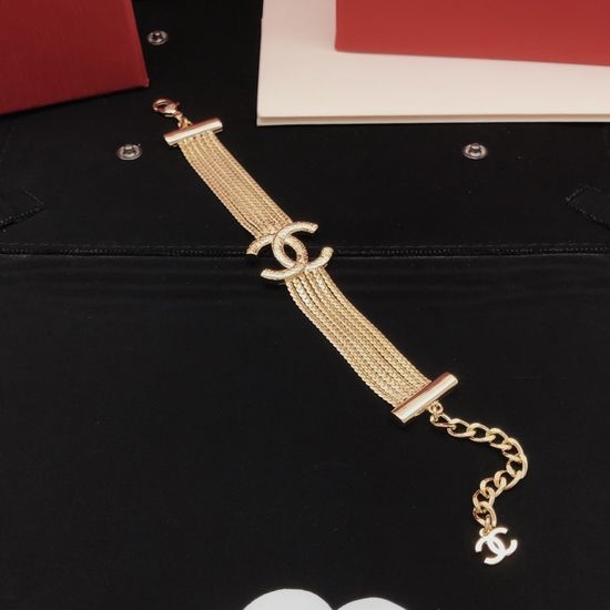 Chanel Multi Layer Diamond Inlaid Brass Bracelet
