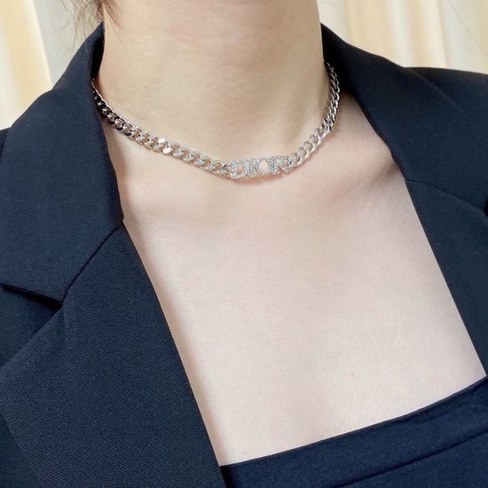 Christian Dior CD Elegant Rhinestone Decor Fashion Necklace