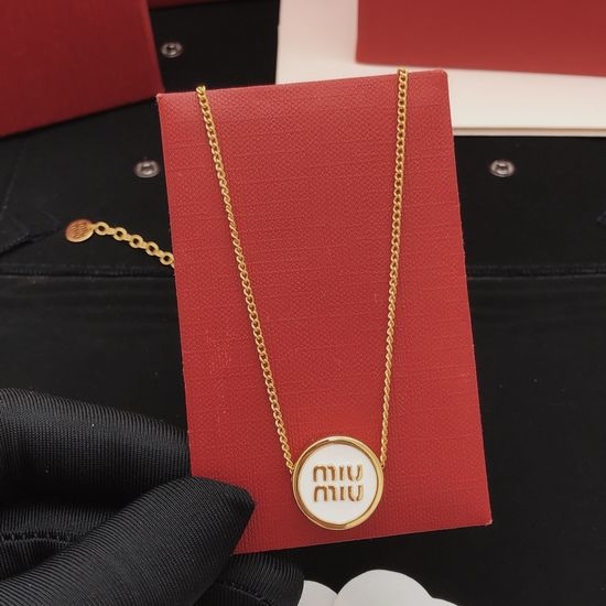 Miu Miu White Round Necklace Brass Material