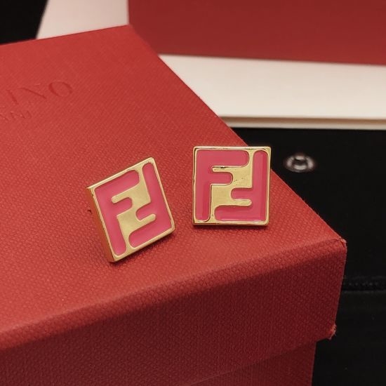 Fendi Square Red Stud Earrings Brass Material