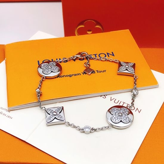 Louis Vuitton LV Silver Diamond Inlaid Flower Bracelet Brass
