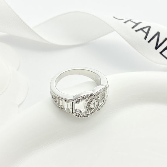 Chanel Silver Square Crystal Band Ring