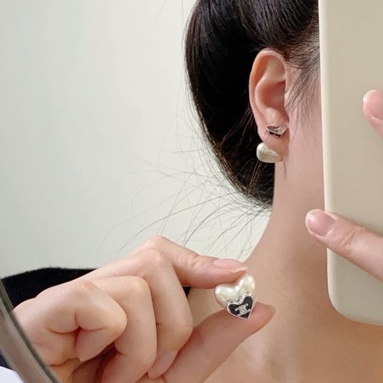 Celine Reversible Heart Rhinestone Stud Earrings