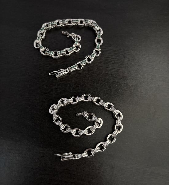 Chrome Hearts Letter Bracelet Inlaid with White Green Diamonds