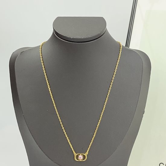 Christian Dior CD Pink Zircon Pendant Necklace Elegant Daily Jewelry