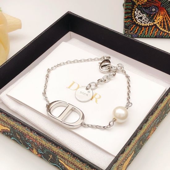 Christian Dior CD Silver Pearl Bracelet Smooth Brass