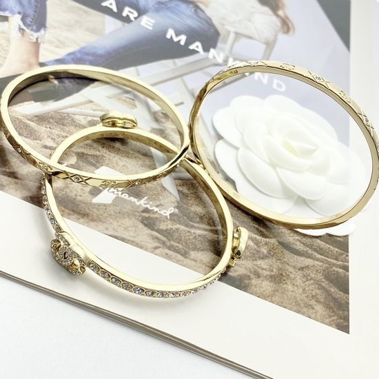Chanel Rhinestone Quilted Three Piece Bangle Set