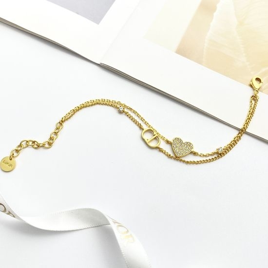 Christian Dior CD Heart Rhinestone Double Layer Bracelet