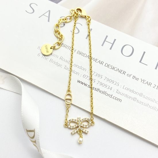 Christian Dior CD Rhinestone Bow Pearl Bracelet