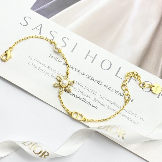 Christian Dior CD Gold Pearl Rhinestone Sunflower Bracelet