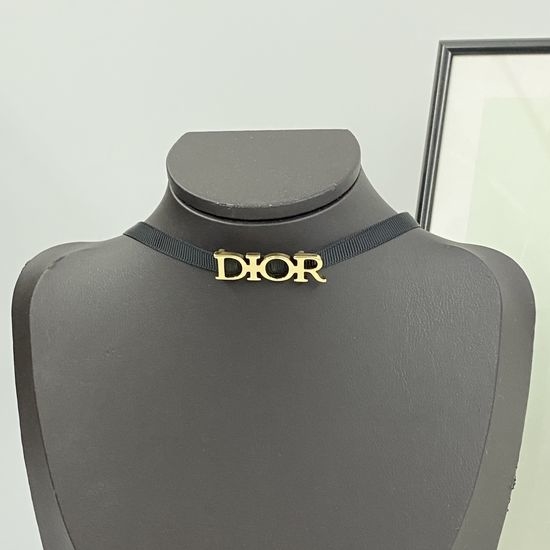 Christian Dior CD Black Woven Cord Initial Choker