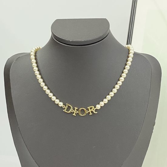 Christian Dior CD Pearl Initial Pendant Charm Necklace