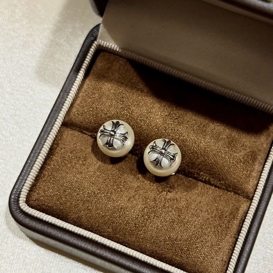 Chrome Hearts Cross Pearl Stud Earrings Sterling Silver