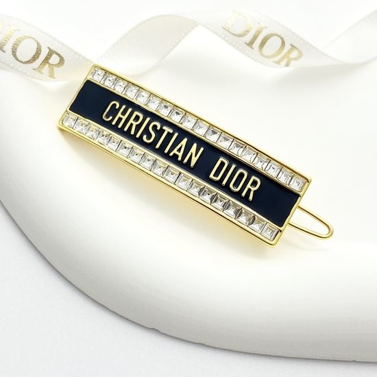 Christian Dior CD Black Enamel Rhinestone Hair Clip